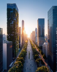 Fototapeta premium Eco-Friendly Urban Landscape with Tree-Lined Boulevards
