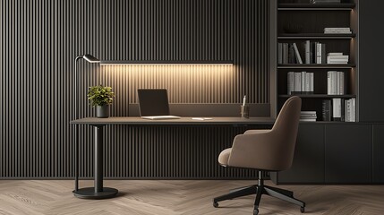 Modern Dark Gray Study Desk with Laptop
