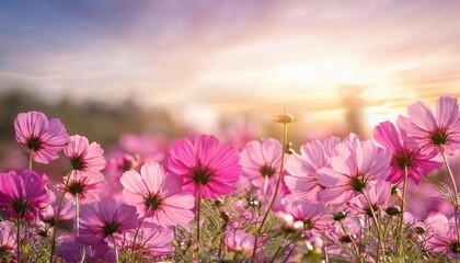 Obraz premium nature background of pink cosmos flower blossom in garden