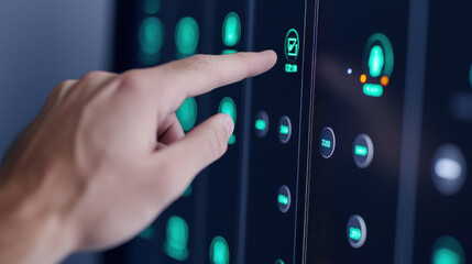 hand interacting with digital interface displaying financial data