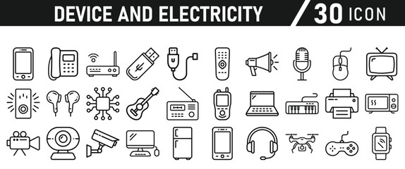 Device and electronics icon set, device, technology, mobile, web, set, icon, computer, and Electricity Icons