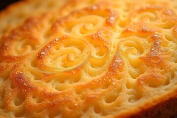 Close-up of golden brown traditional bread with intricate swirl pattern