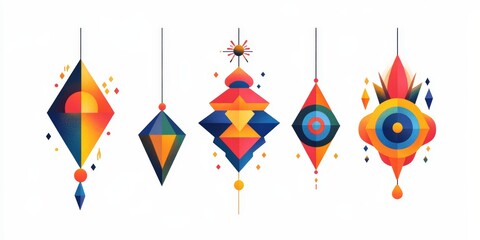 Fun and Vibrant pinatas Inspired Geometric Designs on White Background