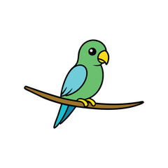 Parakeet Set on the Branch, Silhouette, Logo Icon & Clipart