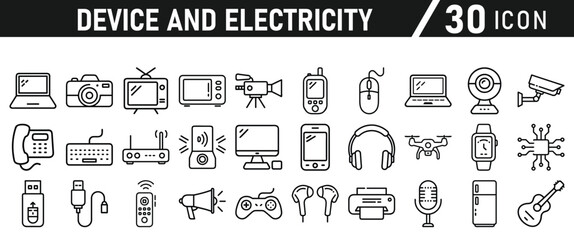 Device and electronics icon set, device, technology, mobile, web, set, icon, computer, and Electricity Icons