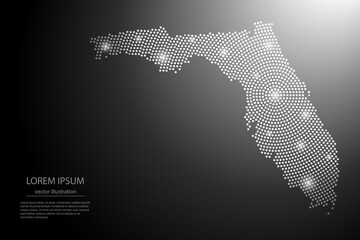 Abstract image Florida map from point Gray and glowing stars on a dark background. Vector illustration eps 10.	