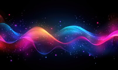 Colorful abstract background with glowing light rays and stars. Abstract holographic background design
