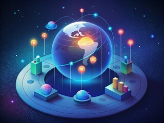 Obraz premium Illustration of global network with glowing connections on futuristic digital platform.
