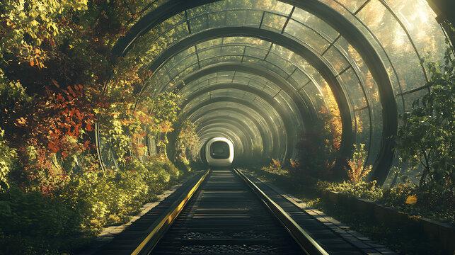 futuristic transparent tunnel with hyperloop train concept showcasing mobility innovation modern design fast transport advanced infrastructure and speed of the future