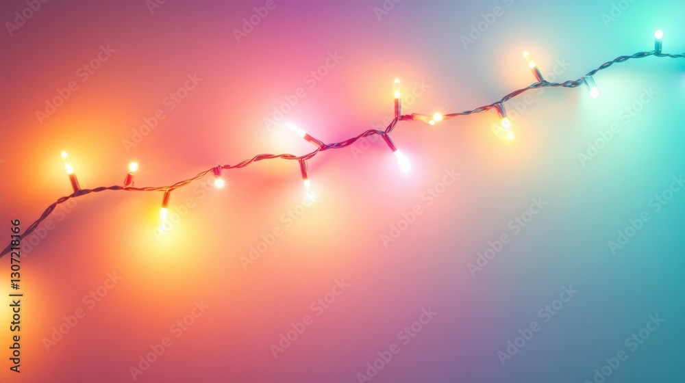 Poster Colorful glowing lights arranged diagonally create a festive atmosphere on a soft gradient background Generative AI