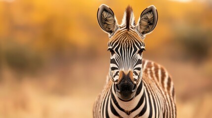 Naklejka premium Majestic Zebra Standing Against a Golden Autumn Background in a Natural Habitat Landscape