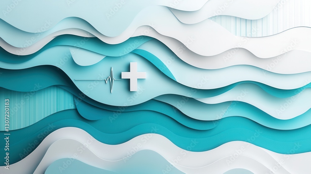 Poster layered paper art design with calming blue tones featuring subtle medical symbols for health related
