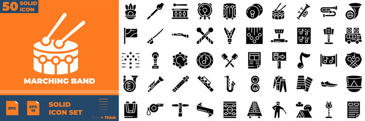 Marching Solid Editable Icons set