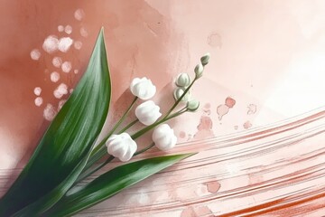 Elegant lily of the valley on artistic abstract background with soft pastel tones