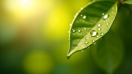 Fototapeta premium Leaf Adorned with Sparkling Water Droplets