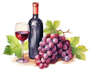 PNG  Wine bottle grapes glass.