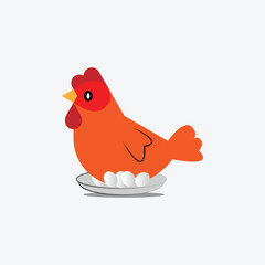 Vector illustration of a mother hen with her eggs.eps