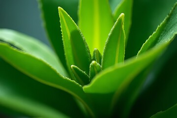 Fototapeta premium Close-up of vibrant green leaves, detailed plant structure