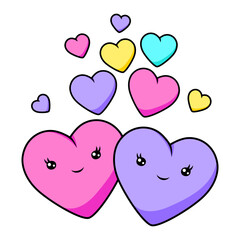 Cute couple of hearts in love. Valentine Day greeting card.
