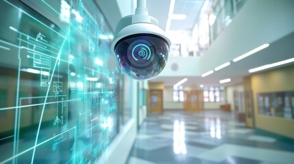 Security camera monitoring school hallway network