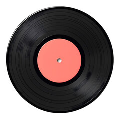 Black Vinyl Record with Pink Label on Transparent Background