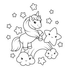 Fototapeta premium Print with unicorn. Happy birthday party design.