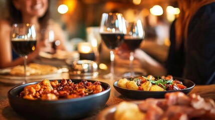 Lively conversation enhancing the dining experience.