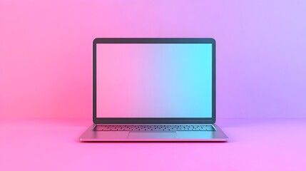 A modern workspace featuring a laptop with a blank screen on a desk, representing productivity, technology, workplace technology, remote work, digital productivity and modern office environments.