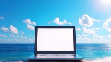 A modern workspace featuring a laptop with a blank screen on a desk, representing productivity, technology, workplace technology, remote work, digital productivity and modern office environments.