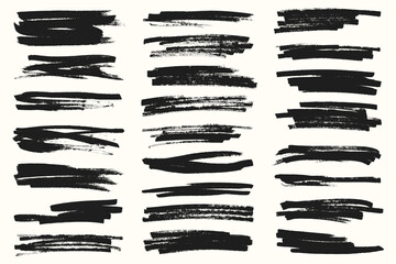 Permanent Marker Stroke Collection for Underlining and Highlighting. Bold black marker lines for text emphasis and design accents