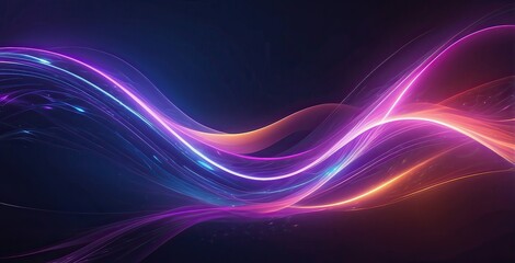 Colorful abstract light waves create dynamic flow in a dark background setting at a digital art exhibition, created by ai generated