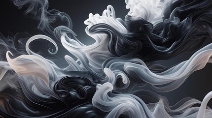 Abstract Smoke Trails in Motion with Deep Black, Silver, and Soft White Hues in a Mysterious Ethereal Flow