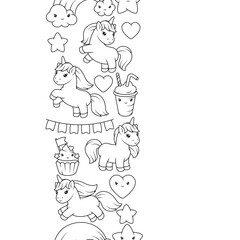 Pattern with unicorns. Happy birthday party background.