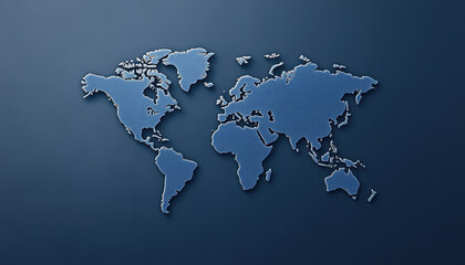Naklejka premium Abstract world map silhouette in dark blue tones, showcasing continents