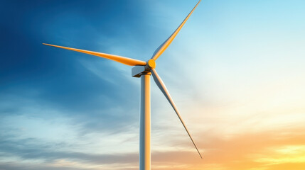 Obraz premium Cinematic perspective of wind turbine at sunset with vibrant colors
