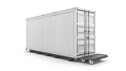 White shipping container on wheels, isolated