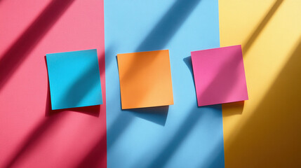 Colorful sticky notes paper on solid complimentary background.