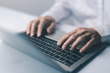 search bar in the laptop. concept of information research on the Internet online, data from websites. search engine to the browser. social media, and marketing