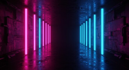 Fototapeta premium Immersive Neon Light Rods in Sci-Fi Setting