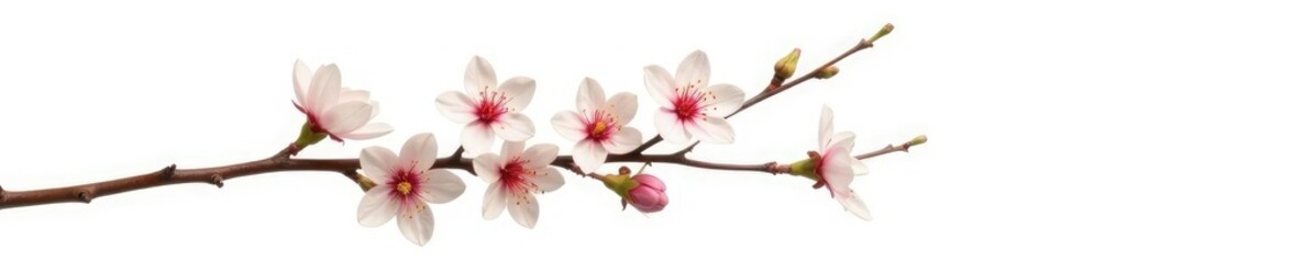 Obraz premium Single branch with leaves and flowers isolated on white background, isolated, minimalist