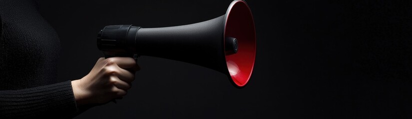 A person grips a black megaphone, ready to amplify messages.