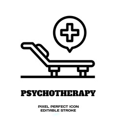 Fototapeta premium Psychotherapy symbol, featuring an editable stroke outline icon isolated on white background flat vector illustration. Pixel perfect