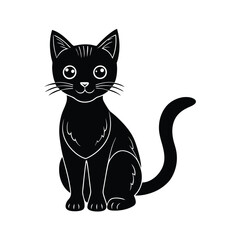 black and white cat vector illustration silhouette on white background