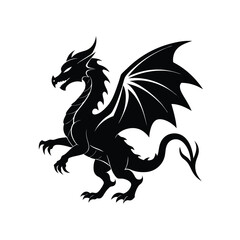black and white dragon silhouette on white background