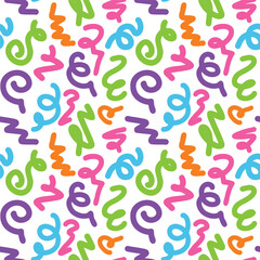 squiggles and scribbles colorful seamless pattern design