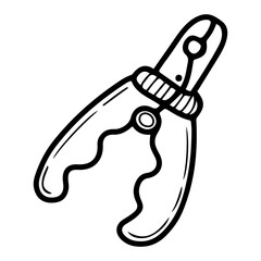 Pet nail clipper. Hand drawn doodle. Accessory for dog or cat grooming. Animal health and beauty. Vector line art illustration.