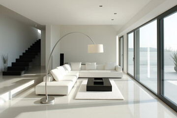 Fototapeta premium Modern minimalistic white living room interior design with sofa