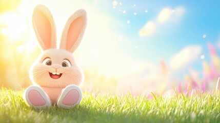 Obraz premium Cute Bunny On Green Field