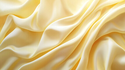 Obraz premium Elegant pale yellow silk fabric draped softly background texture fold rich waves cloth shiny light
