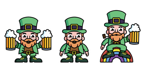 Leprechaun character in various poses. Happy St. Patrick's Day